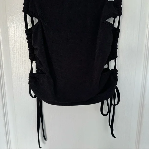 SEXY SUMMER BLACK CUT OUT SIDE BODYCON MINI SKIRT WITH ADJUSTABLE STRAPS  XS/S - Picture 2 of 8